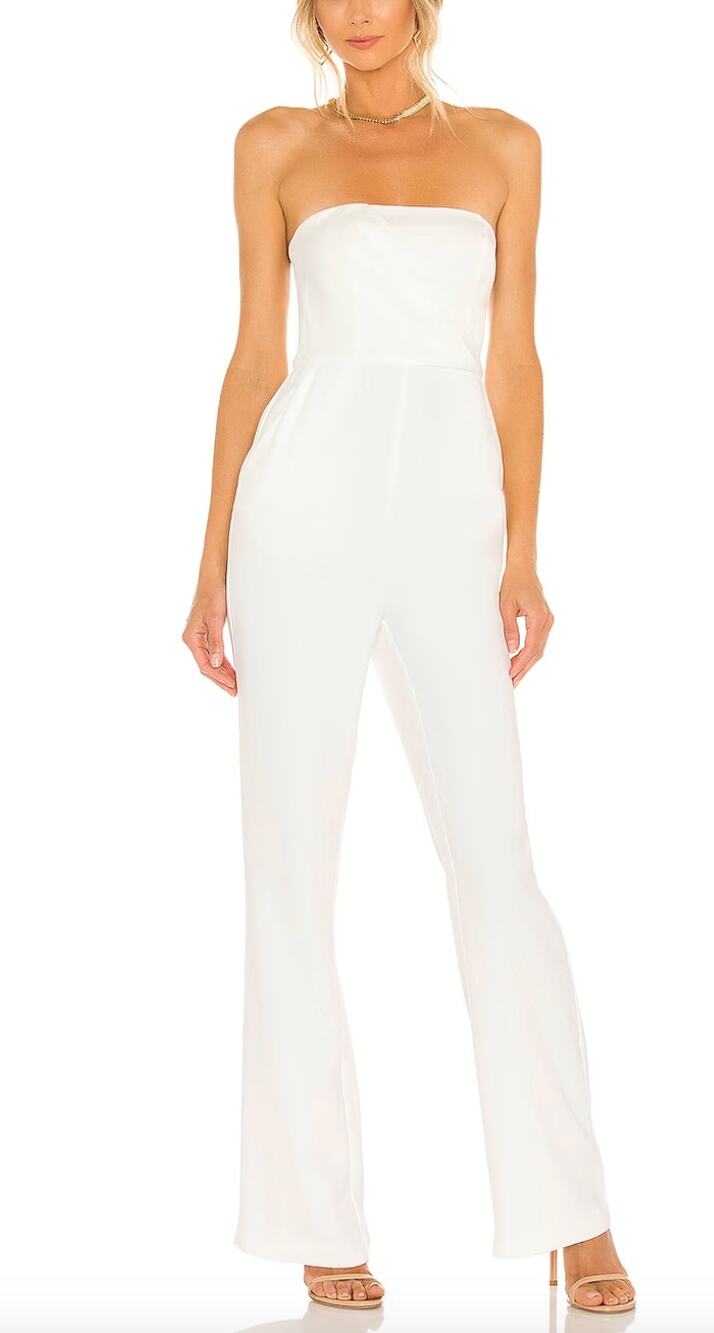 NBD White Strapless Jumpsuit SMALL Wide Leg Bustier Cocktail Designer $238 NEW